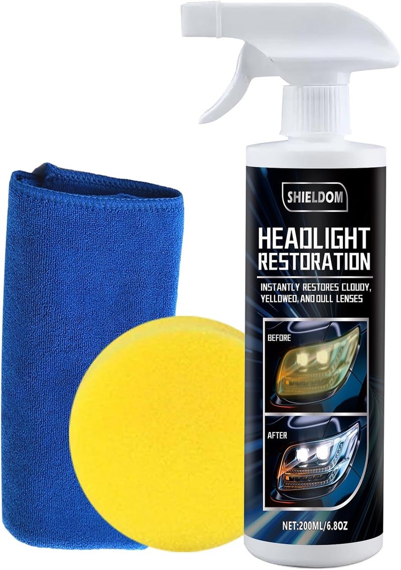 SHIELDOM Headlight Restoration Headlamp Cleaner Instantly Restores Yellowed Oxidation & Cloudy Lens Clean & Renew Dull Headlights Back to Like New, Portable Restorer Spray for All Cars Lamps 6.8 fl oz - Image 1